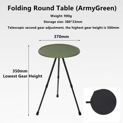 Armée Verte - Table Ronde En Aluminium Pour Camping, Camping, Réglable, Portable, Pliable, Cuisine Légère, Gril, Plage, Thé, Ustensiles D'extérieur, Britannique