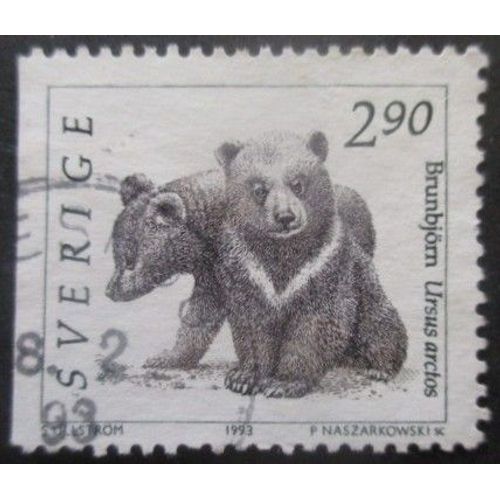 Suede N°1738a Dentelé Sur 3 Cotés Ours Brun Oblitéré