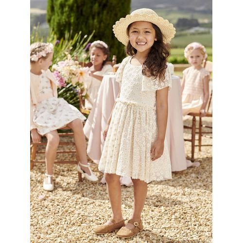 Robe Cérémonie En Tulle Brodé Fleurs Fille Vanille