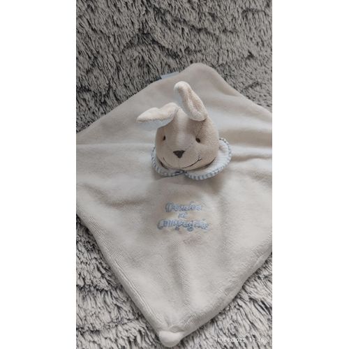 doudou lapin écru_bleu Doudou et Compagnie