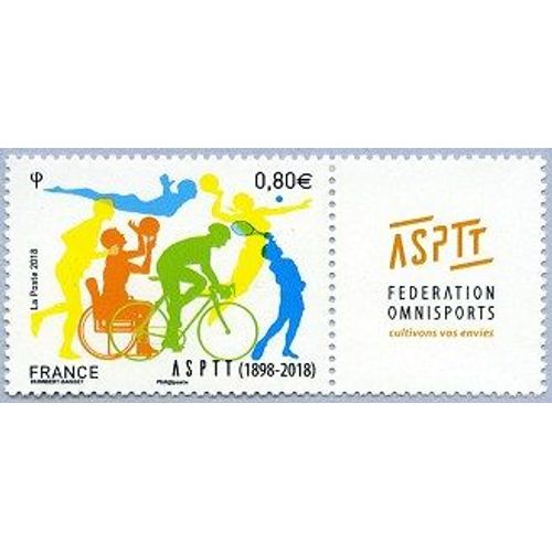 Sport : 120ème Anniversaire De L'Association Sportive Des Ptt (Asptt) Vignette Attenante Année 2018 N° 5208 Yvert Et Tellier Luxe