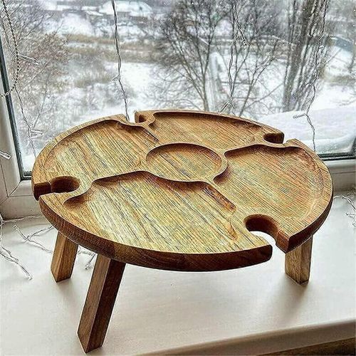 Table de pique-pliante extérieure en bois Porte-verres à vin portable 2 en 1, Bureau pliable Porte-verres à vin Table Plateau de pique-