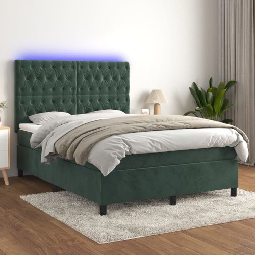 Vidaxl Sommier Tapissier Matelas Et Led Vert Foncé 140x190 Cm Velours