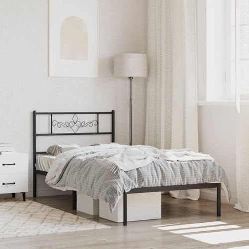 Vidaxl Cadre De Lit Métal Sans Matelas Avec Tête De Lit Noir 100x190cm