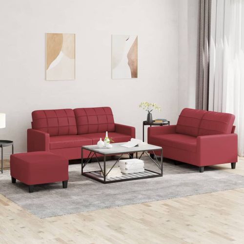 Vidaxl Ensemble De Canapés 3 Pcs Et Coussins Rouge Bordeaux Similicuir