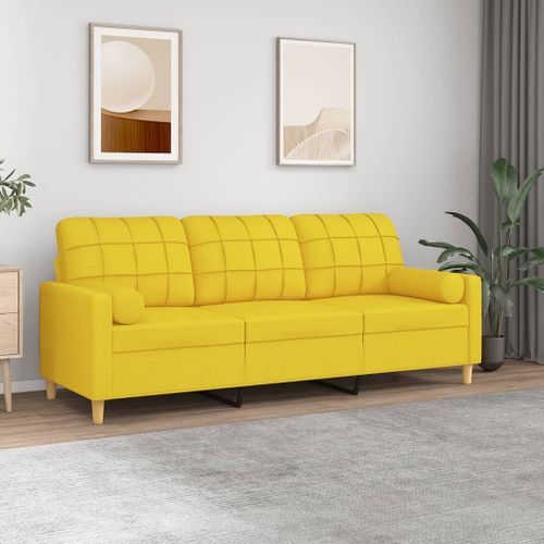 Vidaxl Canapé 3 Places Avec Oreillers Jaune Clair 180 Cm Tissu