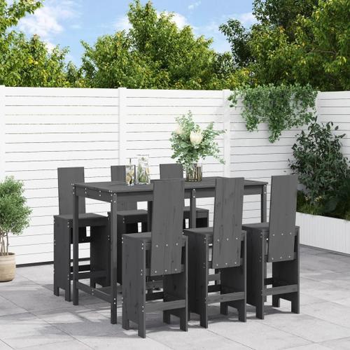 Vidaxl Ensemble De Bar De Jardin 7 Pcs Gris Bois De Pin Massif