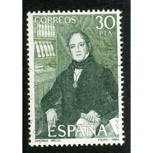 Timbre Oblitéré Espana, Andres Bello, Correos, 1981, 30 Pta