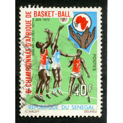 Timbre Oblitéré République Du Sénégal, 6e Championnat D'afrique De Basket-Ball, Dakar 25 Déc 1971 2 Jan 1972, Postes, 40 F