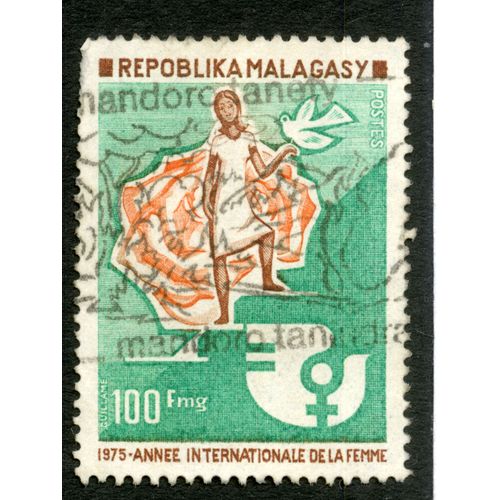 Timbre Oblitéré Repoblika Malagasy, 1975-Année Internationale De La Femme, 100 Fmg, Postes