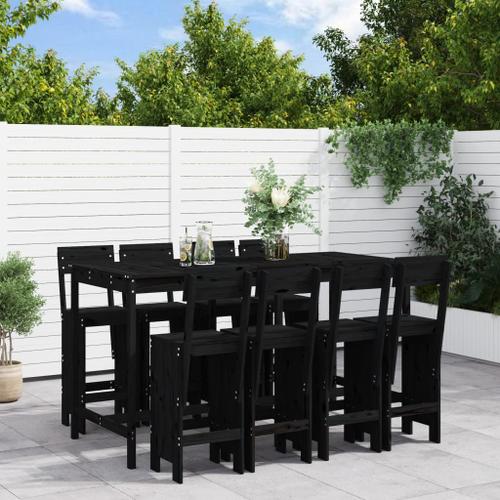 Vidaxl Ensemble De Bar De Jardin 9 Pcs Noir Bois De Pin Massif