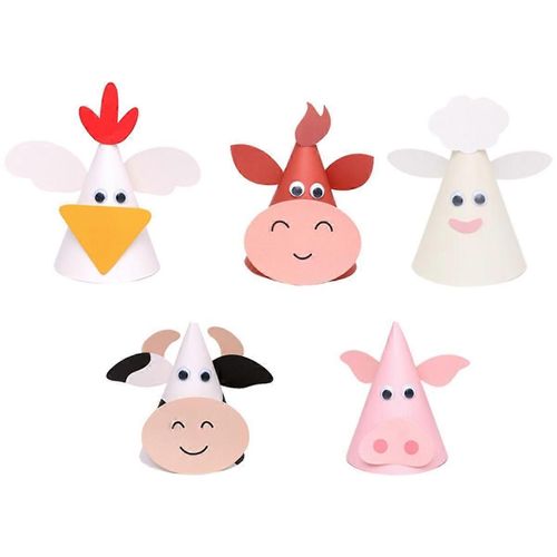 5 Pcs Enfants Fête D'anniversaire Chapeaux Zodiaque B?Uf Vache Cône Chapeaux Animaux De La Ferme Cône Chapeaux Accessoires Photo Pour Enfants Fournitures De Douche De Bébé