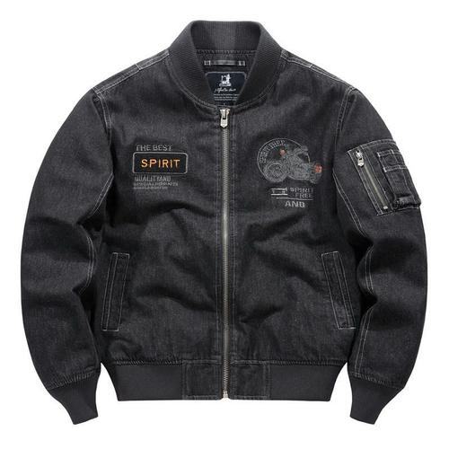 Bomber Blouson Aviateur Homme Mi Saison Casual Veste En Jeans Col Officier Effet Usé Printemps Et Automne