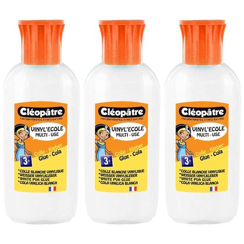 Cléopâtre Lot De 3 Colles Vinylique Blanche "Vinyl'école" En 100g