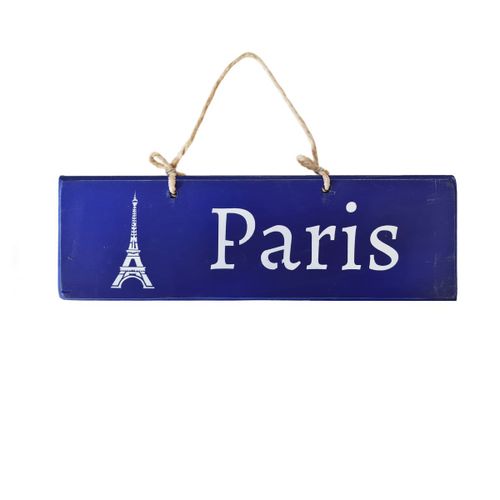 Plaque décorative en bois bleue - Paris
