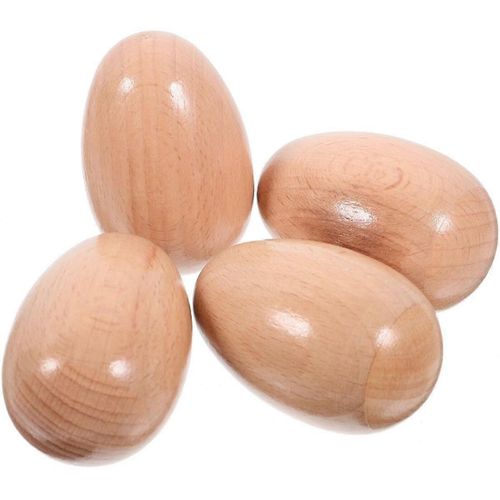 Ensemble de shakers d'oeufs en bois, 4 Pcs oeuf à la main Percussion Shakers Oeufs de Pâques inachevés Instruments de musique Jouet d'oeuf de Pâques en bois