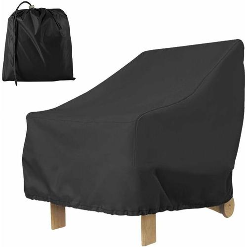 Housse Fauteuil Jardin Extérieur À Assise Profonde 210d Imperméable Couverture Pour Chaise Patio Anti Uv Anti-Vent Avec Corde Ajustable,80x85x91cm (210d(Noir