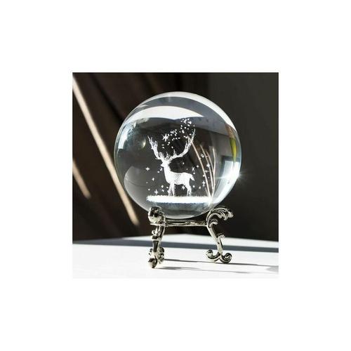 Boule de cristal laser 3D 70mm/2.75" avec figurine de cerf de Nol et de flocons de neige pour ornement de décoration intérieure