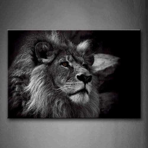 Noir Et Blanc Gris Lion Tête Portrait Peinture Murale D'art L'image Imprimée Sur Toile Animal Photos D'uvres D'art Pour Le Bureau À Domicile Décoration Moderne 1 Pièce?4080cm) 13treize