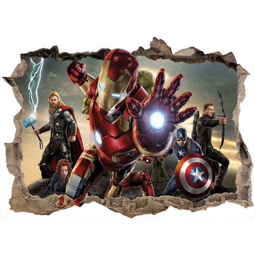 Stickers 3D Trompe L'Oeil Avengers Iron Man Stickers Muraux Iron Man Autocollant Personnage Marvel Iron Man Ephé