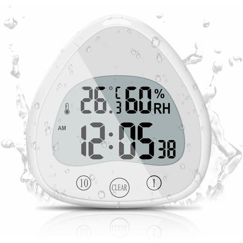 Horloge de Salle de Bain?Triomphe LCD Alarme Numérique avec Horloge de Douche Tactile étanche, Minuteries étanche Thermomètre Horloge d'affichage Portable avec Ventouse pour Cuisiner, Apprendre