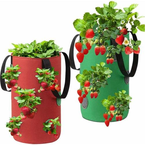 Sac Plante Non Tissé, Sac Plante Fraise Respirant, Sac Plantation Suspendu, Sac Culture Fraises, Sac Semis Fraises Jardinage, Sac Fraise avec Poignées, Sac Fraise Jardin??2Pcs