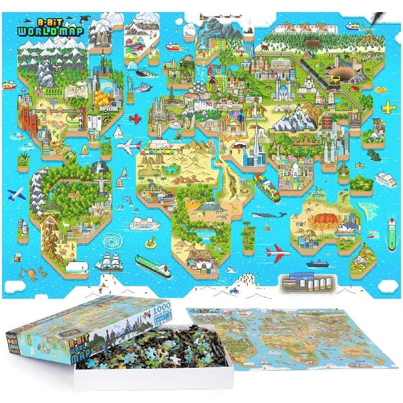 Bopster - 8 Bit Design World Map Puzzle- 1 000 Pièces