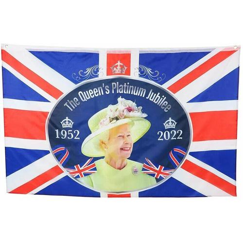 5ft X 3ft (150cm X 91cm) Queens Platinum Jubilee Union Jack Drapeau Avec Sa Majesté La Reine - Décorations Britanniques (DRAPEAU)