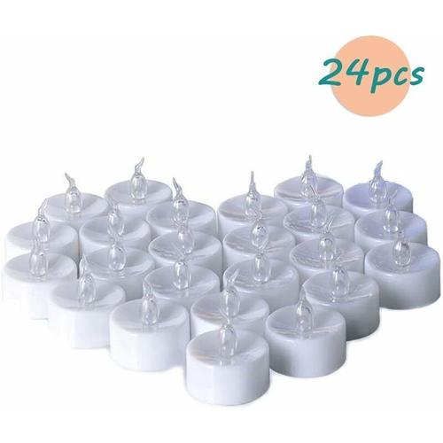 Bougies chauffe-plat 24 bougies sans flamme avec piles CR2032, bougies chauffe-plat LED sans flamme bougies scintillantes avec effet scintillant blanc chaud