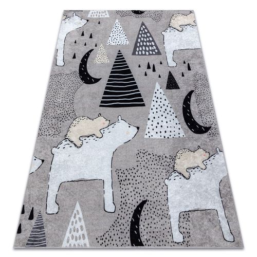 200x290 Cm Tapis Lavable Junior 51974.802 Ours, Animaux Pour Les Enfants Antidérapant - Gris