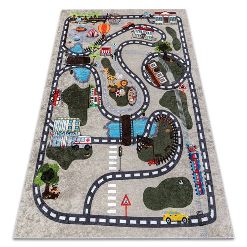 200x290 Cm Tapis Lavable Junior 51803.804 Ville, Rues Pour Les Enfants Antidérapant - Beige