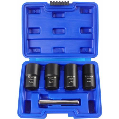 Coffret de douilles extracteurs de vis jeu de 5 douilles torsadées pour retirer les écrous de roue 17 mm, 19 mm, 21 mm et 22 mm