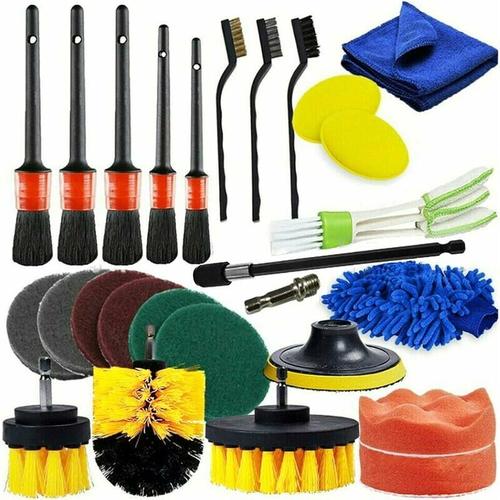 26 Pièces Brosse De Nettoyage Pour Perceuse, Brosse, Roue Et Abrasif De Perceuse, Kit Nettoyage Voiture Interieur, Brosse De Jantes, Pour Surfaces De Salle De Bain, Sol, Baignoire, Auto