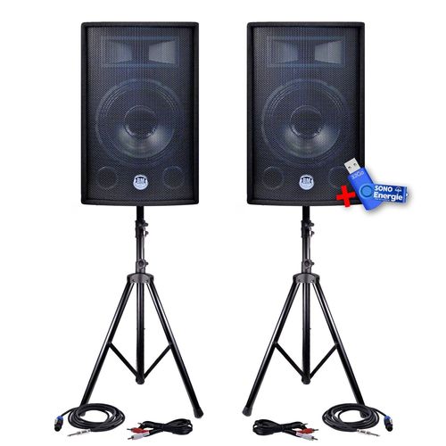 2 enceintes passives 600W 30cm + PIEDS - CÂBLES+clé USB 32Go