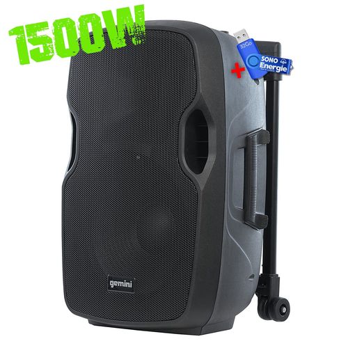 Enceinte active GEMINI AS-12TOGO Sono DJ sur batterie, 1500W, 12 Pouces, avec USB SD Bluetooth RADIO FM, +clé USB 32Go