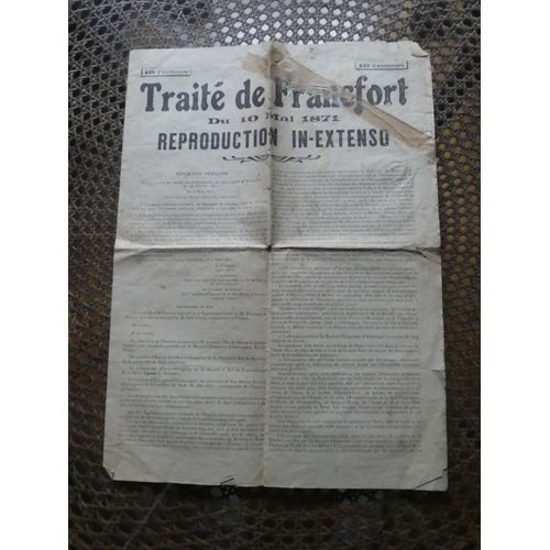 Traité De Francfort Du 10 Mai 1871