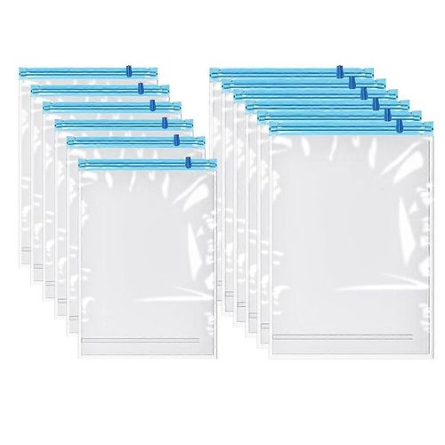 Pack de 12 sacs de compression sous vide Sac de rangement de voyage Vêtements ménagers Sac de compression Voyage Air Extraction Aspirateur