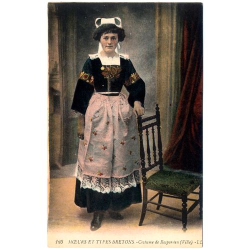 Bretagne M.T..B. N°123 / Jeune Fille En Costume De Rosporden / Véritable Carte Postale N&b Colorisée / Dos Vierge