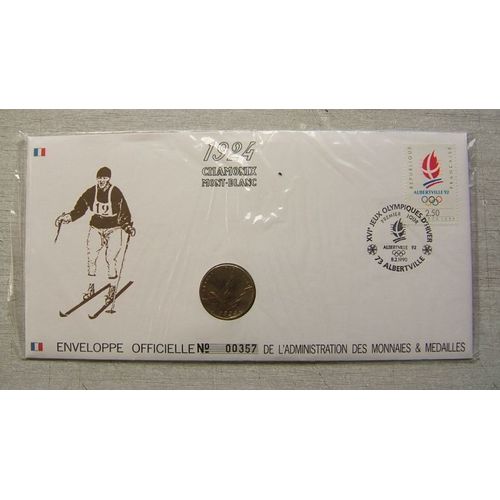Enveloppe Officielle Timbre Et Medaille Monnaie De Paris " 1er Jour D'Émission " 1924 Chamonix Mont-Blanc 1992