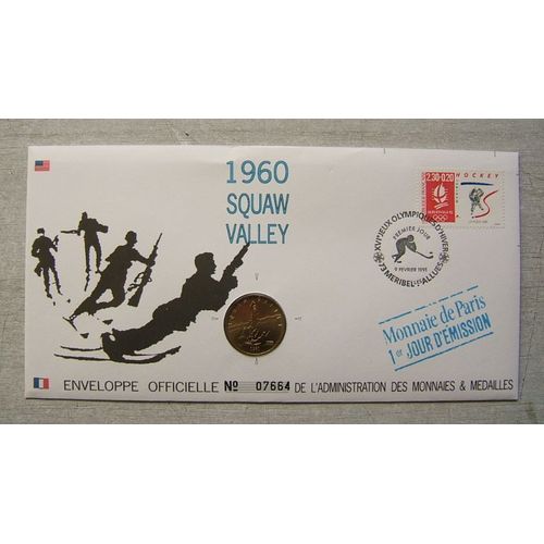 Enveloppe Officielle Timbre Et Medaille Monnaie De Paris " 1er Jour D'Émission " 1960 Squaw Valley