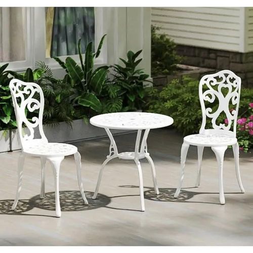 Costway Ensemble 3 Pcs Table Et Chaises De Jardin En Fonte D¿Aluminium, Trou De Parasol De 5 Cm, Pour Cour Terrasse Piscine, Blanc