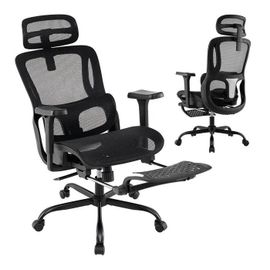 Chaise De Bureau Ergonomique - Costway - Dossier Haut Et Têtière Rotative - Support Lombaire Ajustable - Hauteur Du Siège 48-55 Cm