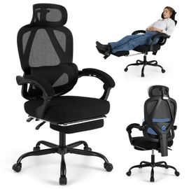 Costway Chaise De Bureau Ergonomique - Dossier Haut En Maille Inclinable De 135°Repose-Pieds Rétractable Soutien Lombaire Réglables
