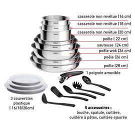 Revêtement Titane Batterie De Cuisine Tefal Ingenio 20 Pièces - Poêles Et Casseroles Induction - Poignées Amovibles Poignées Amovibles Four