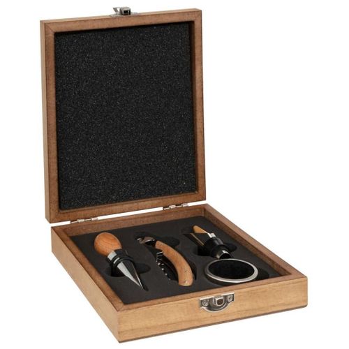 Coffret Sommelier Avec Tire Bouchon + Bouchon + Bouchon Verseur + Bague - Bois Et Inox