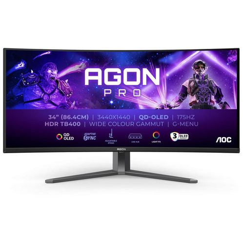 AOC AGON PRO AG346UCD - Moniteur OLED - jeux - incurvé - 34" - 3440 x 1440 @ 175 Hz - 15000000:1 - DisplayHDR 400 True Black - 0.03 ms - 2xHDMI, DisplayPort - haut-parleurs - gris foncé