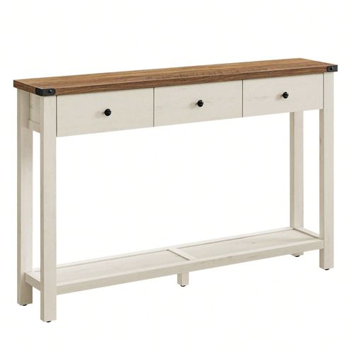 Table Console, Table D'entrée Avec 3 Tiroirs Et Étagère De Rangement, Pour Entrée, Salon, Style Campagnard, Marron Miel Et Blanc Rustique