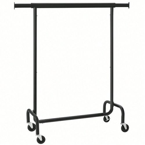 Portant à vêtements avec roulettes, Tringle Extensible pour charge Lourde, Capacité de charge 130 Kg, Porte-manteau pour vêtements, en métal, Noir Mat