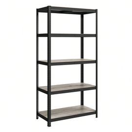 Étagère De Rangement À 5 Niveaux, 50 X 100 X 200 Cm, Capacité 600 Kg, Planches Réglables, Style Industriel, Grège Et Noir