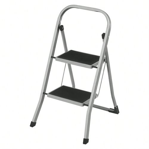 Marchepied 2 Marches Pliable, Escabeau, Verrou de sécurité, Facile à ranger, Charge 150 Kg, Gris